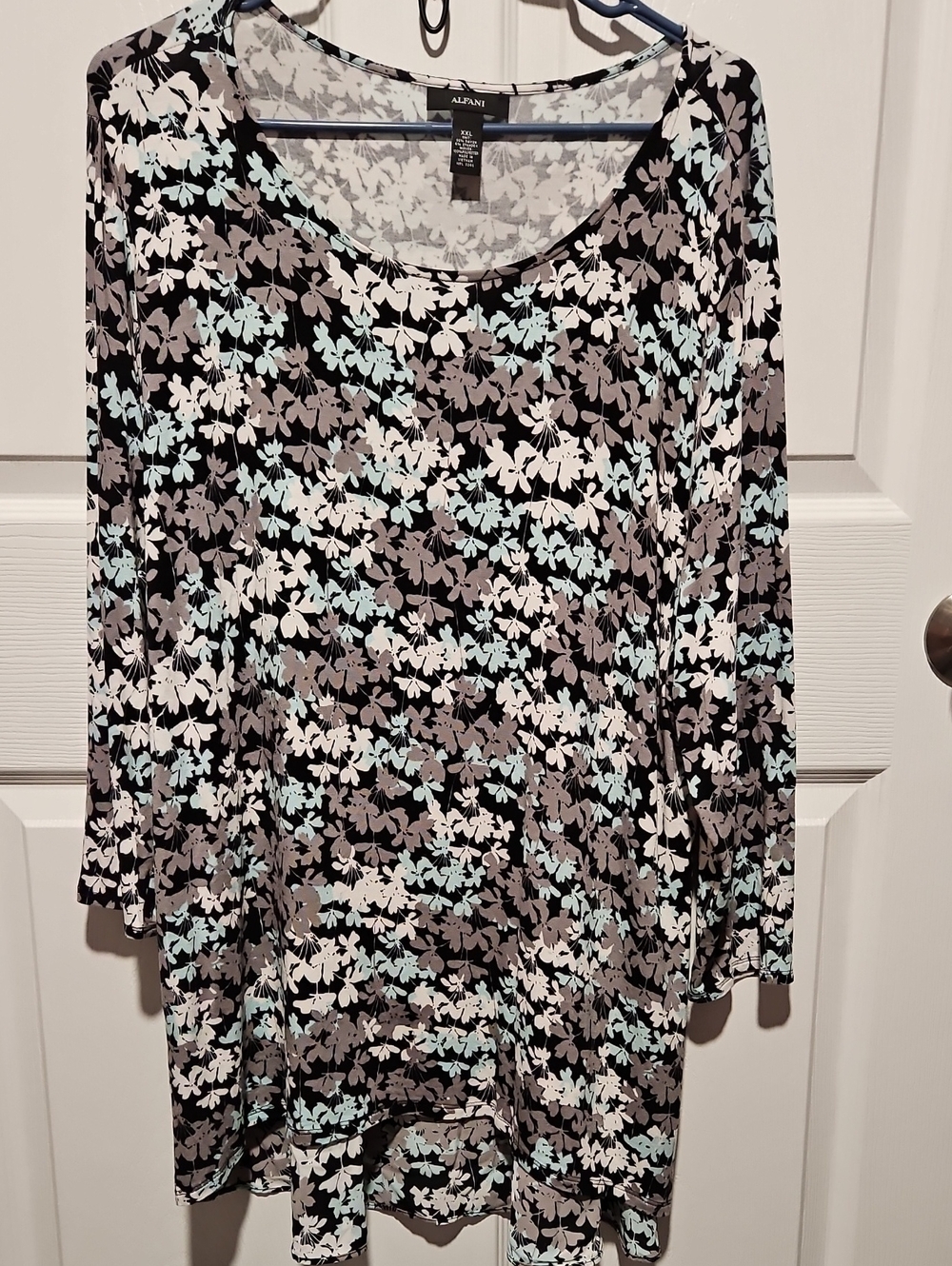 Alfani Floral Scoop Neck Tunic — Black, Gray & Light Blue
